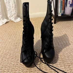 Pleaser Black Lace-Up Women's Boots